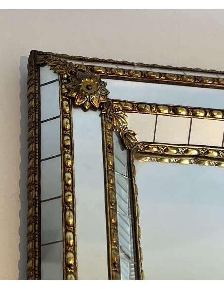 Miroir rectangulaire en Laiton contemporain année 70-Bozaart