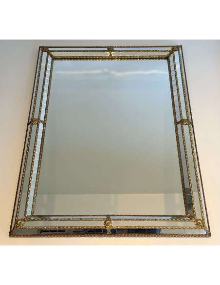 Miroir rectangulaire en Laiton contemporain année 70-Bozaart