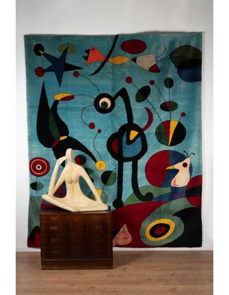 Tapis en Laine, Travail contemporain de Joan Miro, année 20-Bozaart