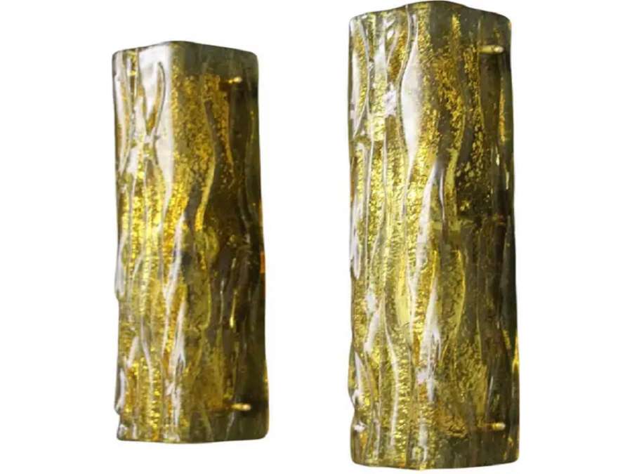 Pair of golden Murano glass wall sconces, Mazzega style
