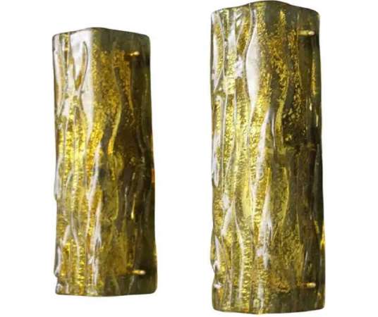 Pair of golden Murano glass wall sconces, Mazzega style