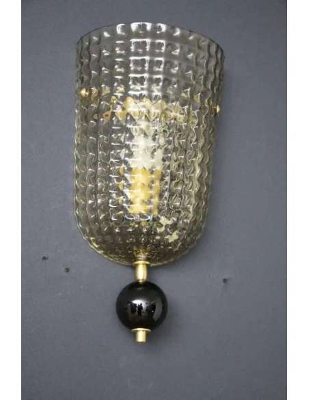 Pair of Smoked Textured Murano Glass Wall Sconces-Bozaart