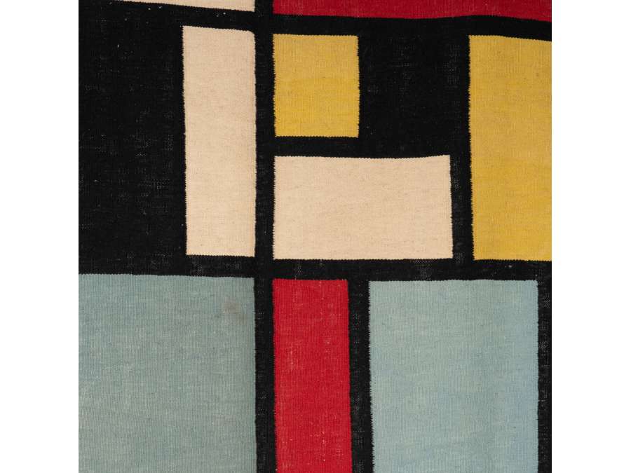 Tapis en Laine inspiré par Piet Mondrian. Travail contemporain