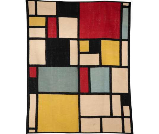 Tapis en Laine inspiré par Piet Mondrian. Travail contemporain