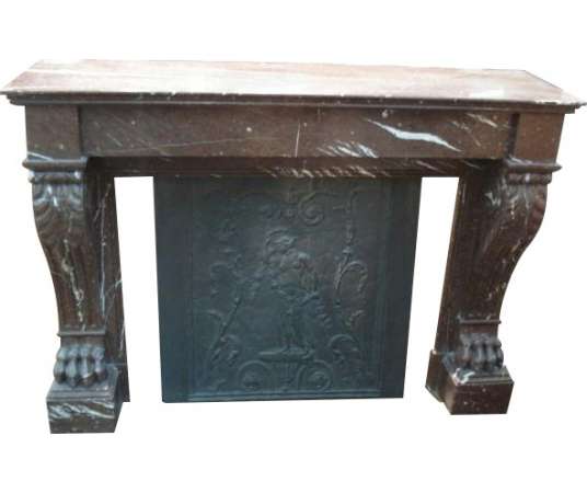 Antique Empire style fireplace in red griotte marble - 19th century.
