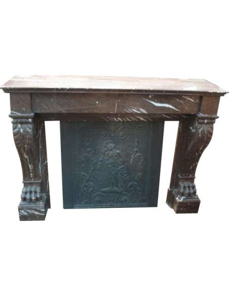 Antique Empire style fireplace in red griotte marble - 19th century.-Bozaart