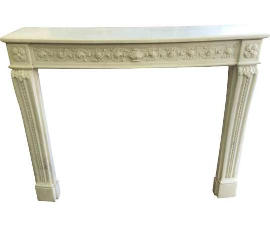Rare old fireplace in white statuary marble