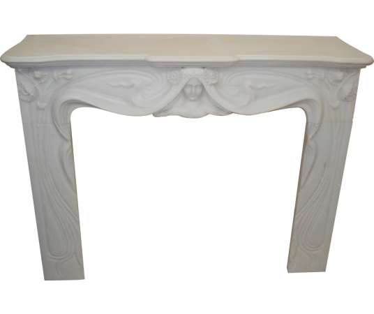 Rare art nouveau fireplace with a woman's head in statuary white marble