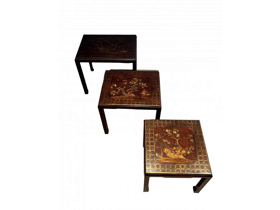 Suite of Three Lacquered Tables + French Work, Year 40