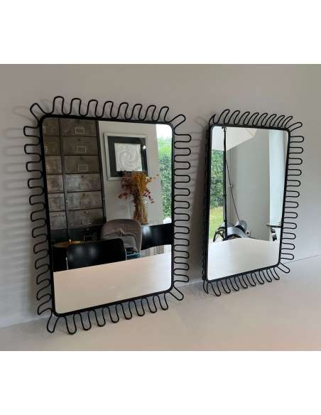 Pair of Lacquered Metal Mirrors + Contemporary work, 1980s-Bozaart
