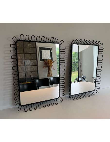 Pair of Lacquered Metal Mirrors + Contemporary work, 1980s-Bozaart