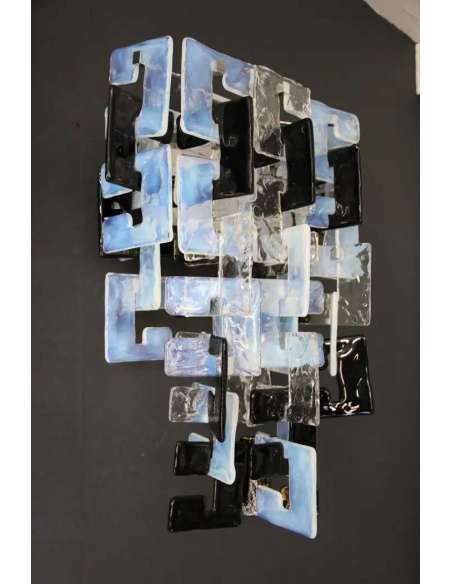 Paire d'appliques en verre opalescent et cristal par Carlo Nason-Bozaart
