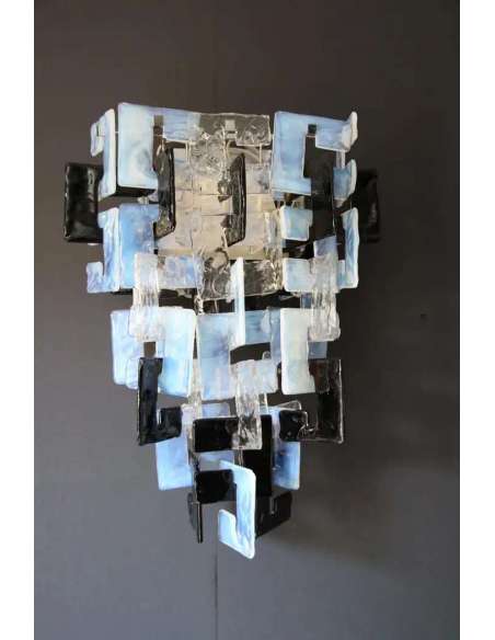 Pair of opalescent glass and crystal sconces by Carlo Nason-Bozaart