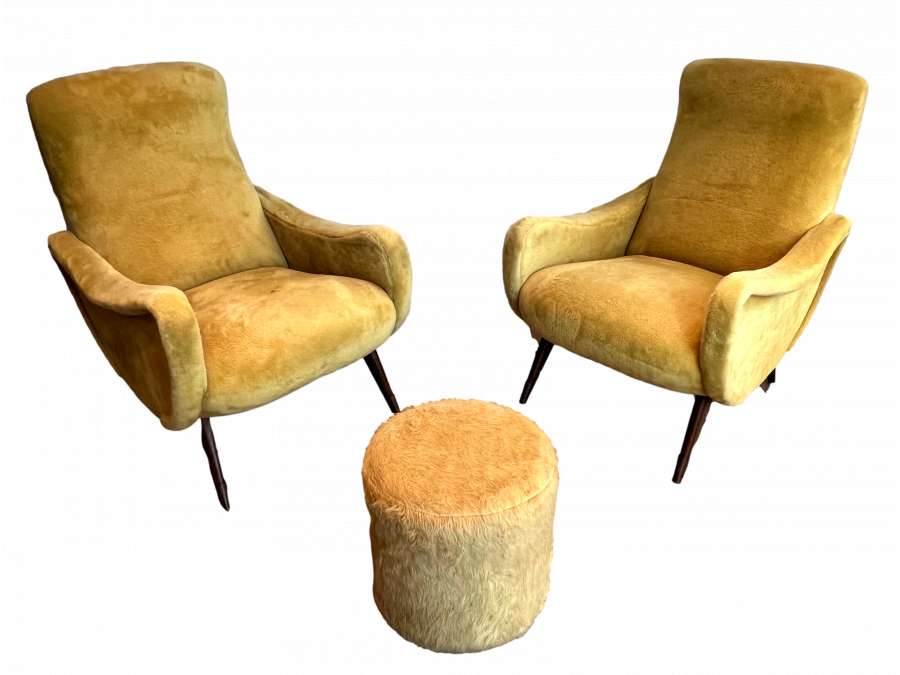 Pair of velvet armchairs + Contemporary design, year 60