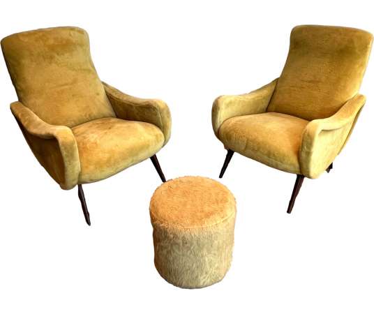 Pair of velvet armchairs + Contemporary design, year 60