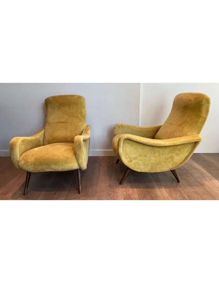 Pair of velvet armchairs + Contemporary design, year 60-Bozaart