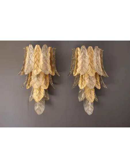 Pair of Smoked Murano Glass Wall Sconces by Barovier & Toso-Bozaart