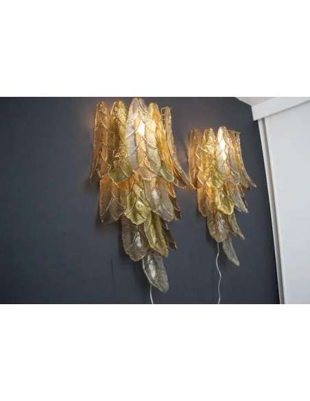 Pair of Smoked Murano Glass Wall Sconces by Barovier & Toso-Bozaart