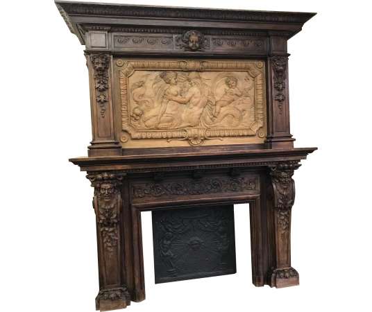 Rare large old wooden fireplace - 19th century