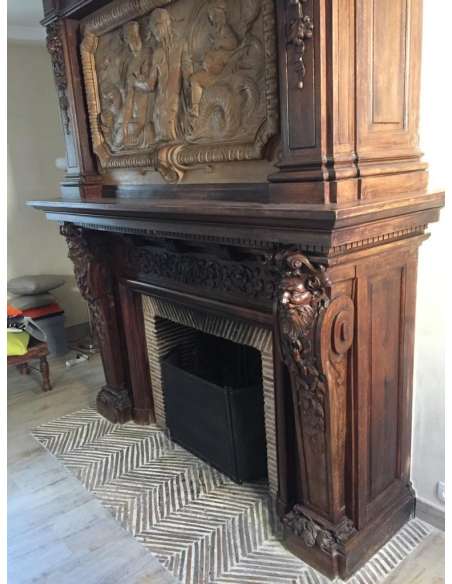 Rare grande cheminée ancienne en bois - xixeme siécle-Bozaart