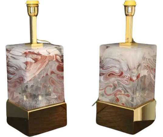 Pair of Solid Murano Bordeaux Glass Table Lamps