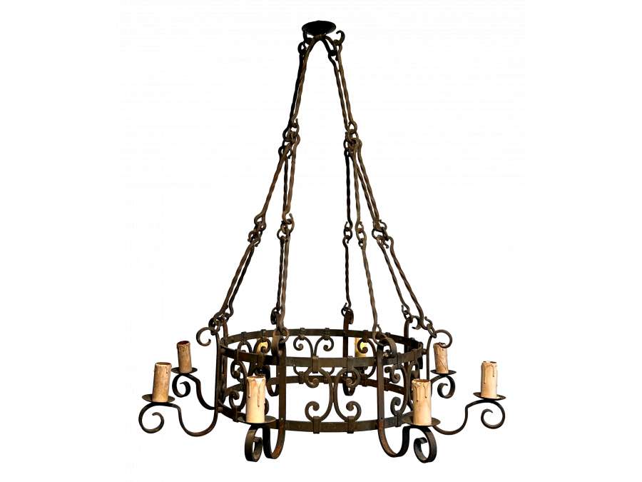 Gothic style wrought iron chandelier + French work, year 40