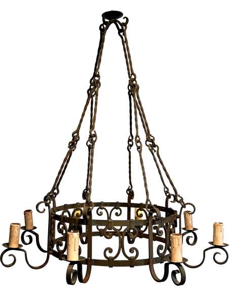 Gothic style wrought iron chandelier + French work, year 40-Bozaart