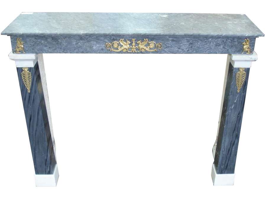Antique empire period fireplace in turquin blue marble and statuary white