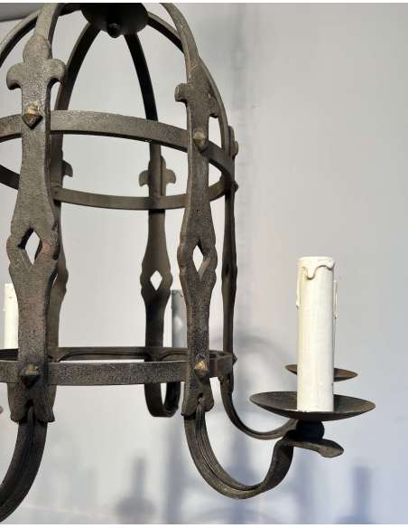 Gothic Style Wrought Iron Cage Chandelier + Contemporary work, circa 50-Bozaart