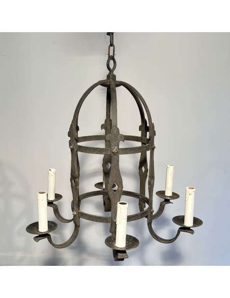 Gothic Style Wrought Iron Cage Chandelier + Contemporary work, circa 50-Bozaart