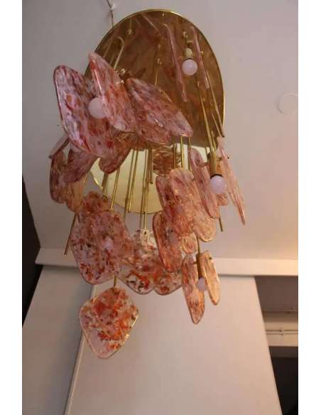 Modern Italian Chandelier of the 21st Century in Brass and Pink Glass-Bozaart