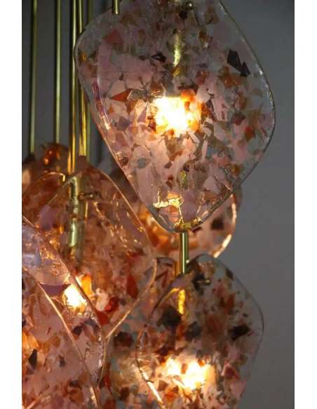 Modern Italian Chandelier of the 21st Century in Brass and Pink Glass-Bozaart
