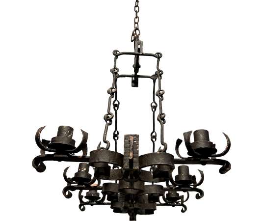 Gothic style wrought iron chandelier + Contemporary work, year 50