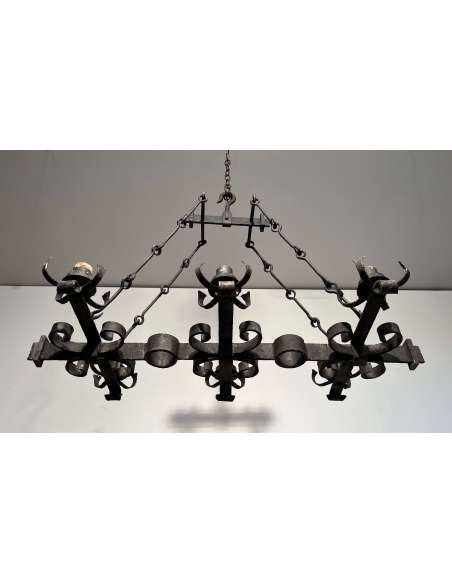 Gothic style wrought iron chandelier + Contemporary work, year 50-Bozaart