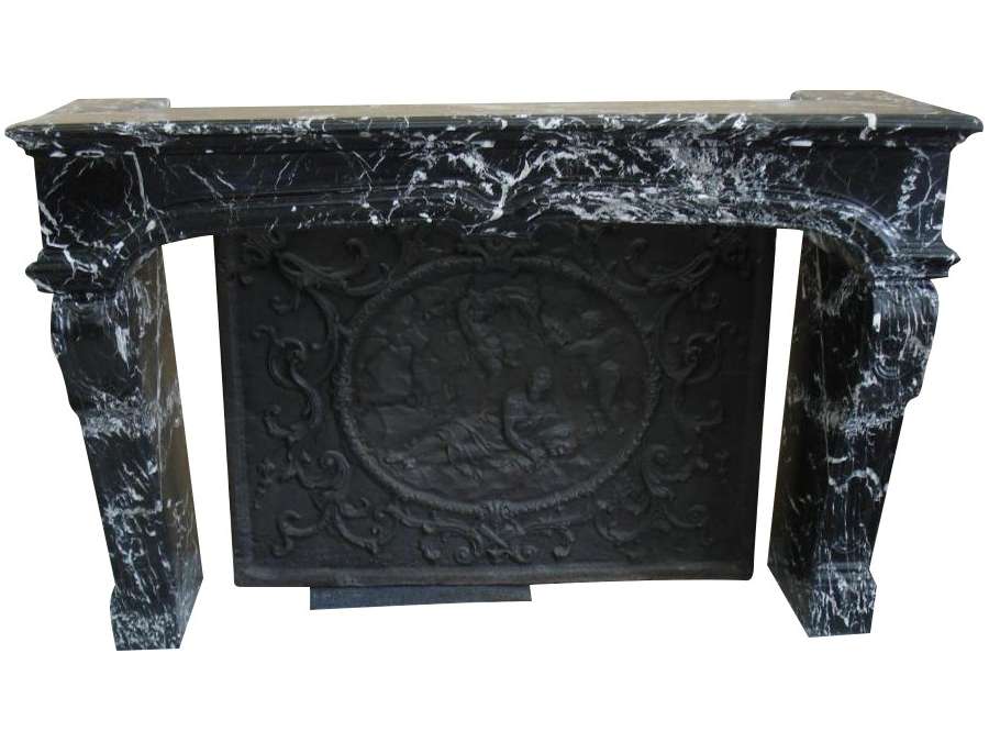 Louis xiv period fireplace in large antique black marble