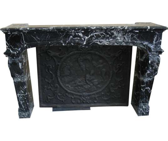 Louis xiv period fireplace in large antique black marble