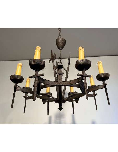 Gothic style wrought iron chandelier + French work, circa 50-Bozaart