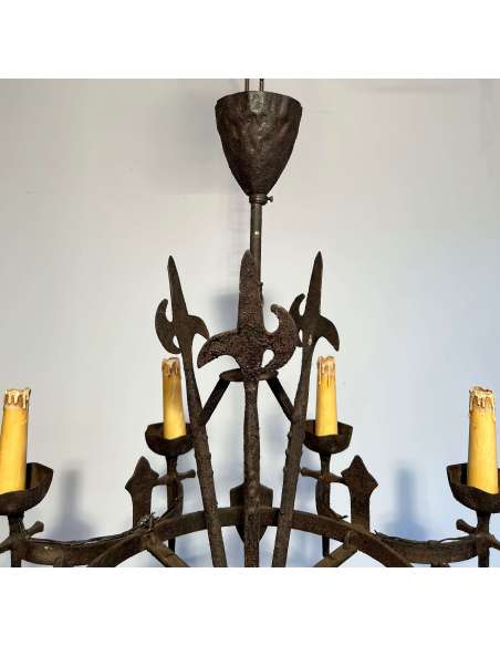 Gothic style wrought iron chandelier + French work, circa 50-Bozaart