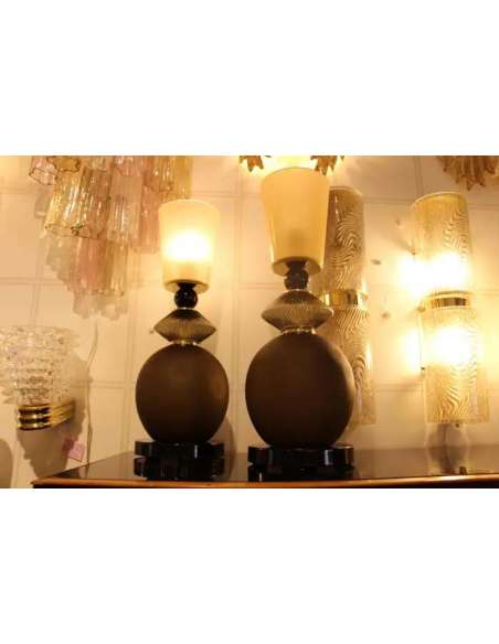 Paire de lampes en verre de Murano beige et brun fumé+du 21ème siècle-Bozaart