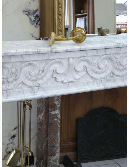 Very beautiful antique louis xvi period fireplace in white carrara marble-Bozaart