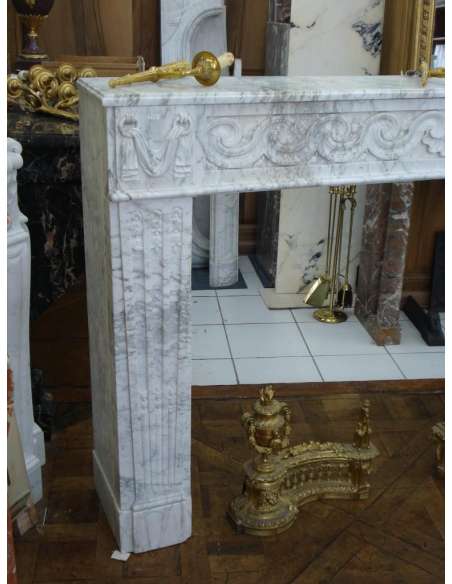 Very beautiful antique louis xvi period fireplace in white carrara marble-Bozaart
