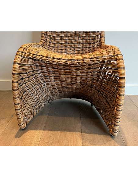 Suite of four wicker chairs + Contemporary work, circa 70-Bozaart