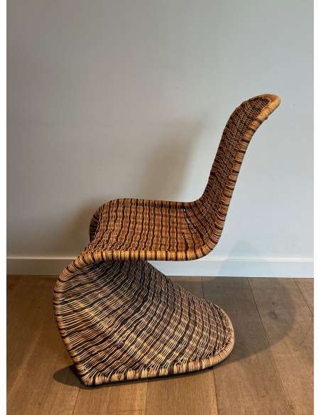 Suite of four wicker chairs + Contemporary work, circa 70-Bozaart