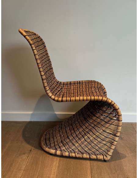 Suite of four wicker chairs + Contemporary work, circa 70-Bozaart