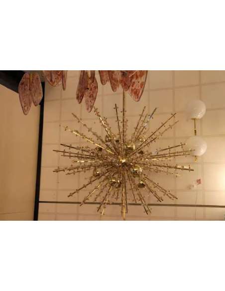 Grand lustre en laiton et cristal de Murano année 70-Bozaart