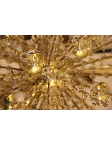 Large brass and Murano crystal chandelier from the 70s-Bozaart
