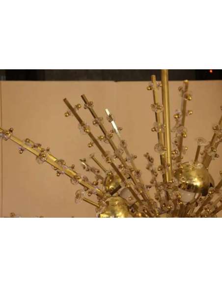 Grand lustre en laiton et cristal de Murano année 70-Bozaart