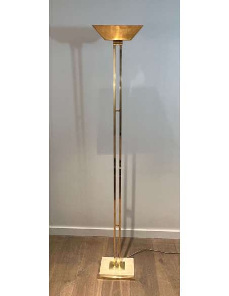 Brass floor lamp + French work, year 70-Bozaart