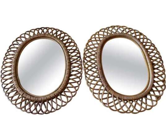 Vintage Round Mirrors in Rattan and Bamboo from the 1960s by Franco Albini