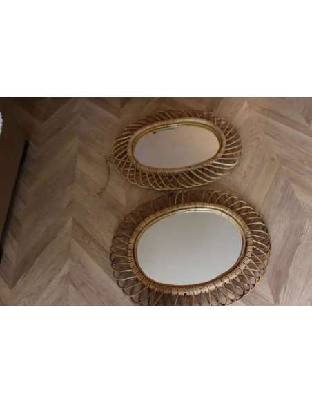 Vintage Round Mirrors in Rattan and Bamboo from the 1960s by Franco Albini-Bozaart